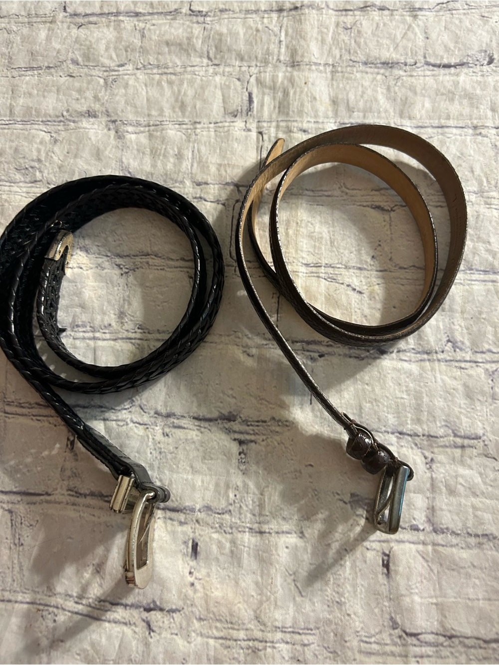 FOSSIL VTG BLACK LEATHER BRAIDED EMBELLISHED BUCKLE & TALBOTS ITALY MADE BELTS L - Picture 4 of 16